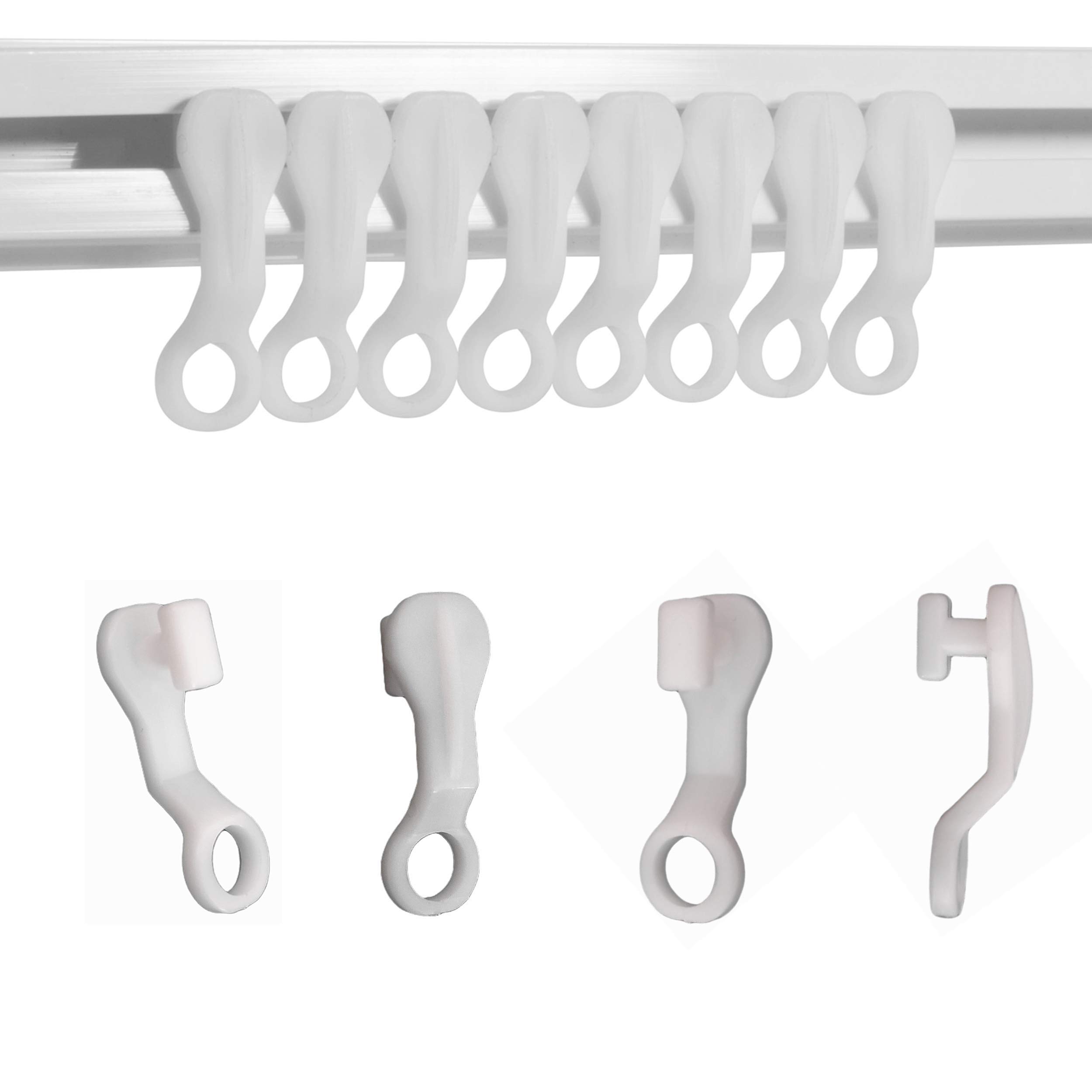 Curtain Glider Hooks White Plastic Curtain Hook, Pack of 50