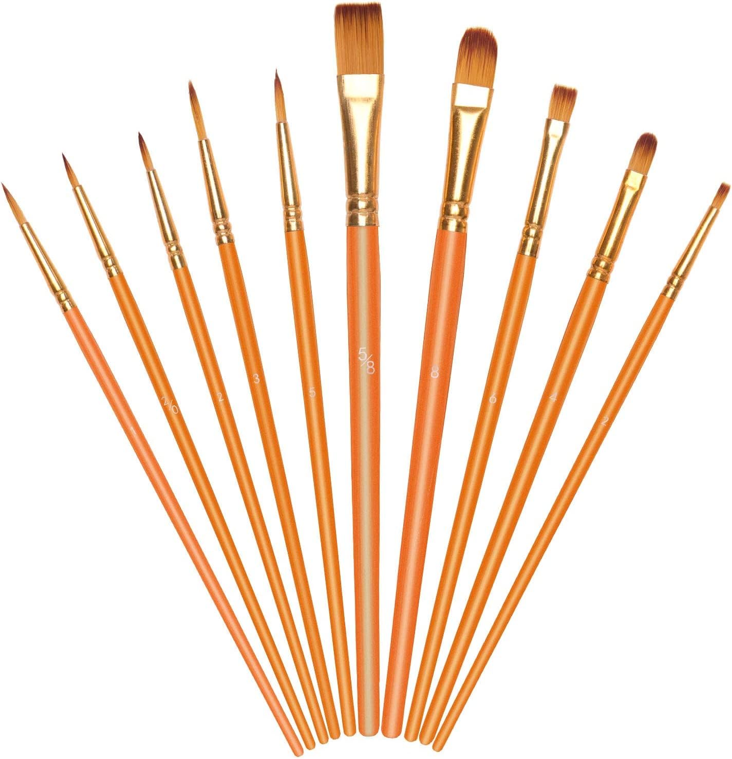Vicloon 10Pcs Paint Brushes, Professional Painting Brushes Set Nylon Hair Artist Paint Brushes for Acrylic Oil Watercolor Gouache Face Painting
