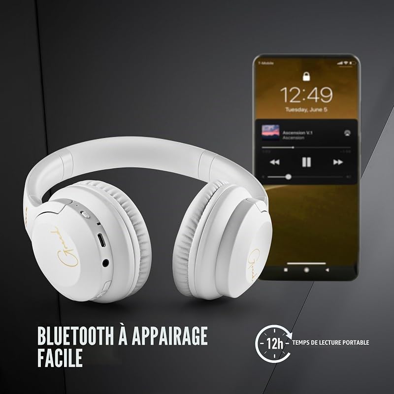 Artica Greed White - Casque Supra-aural sans Fil, Compatible avec la Technologie Bluetooth, Léger et Pliable, Microphone Intégré, Batterie 40h, Couleur Blanc