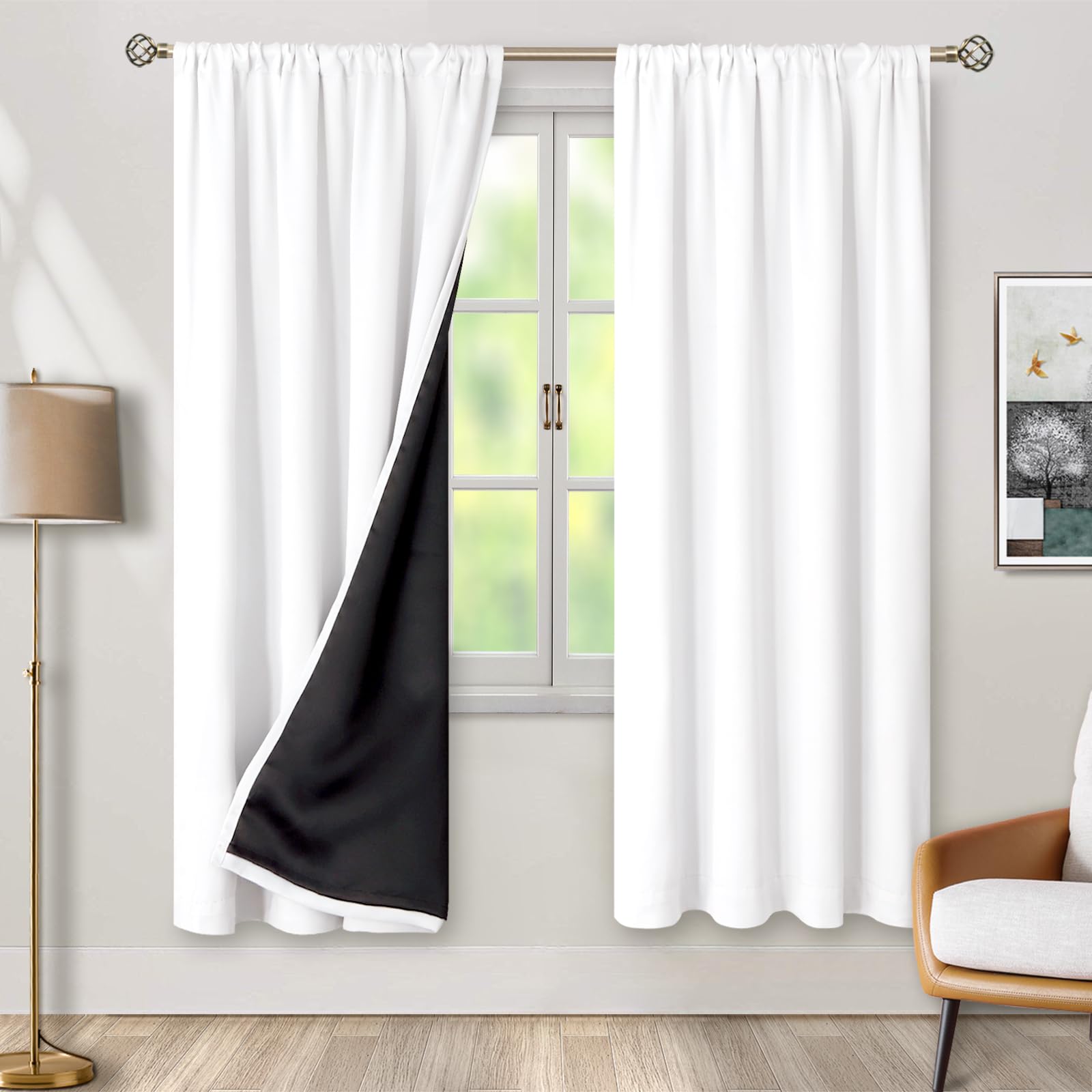 Photo 1 of BGment White Blackout Curtains for Living Room, Thermal Insulated Full Room Darkening Window Curtains Noise Cancelling Privacy Rod Pocket Curtains Drapes 80 Inch Length, 2 Panels, 52 Wide, Pure White
