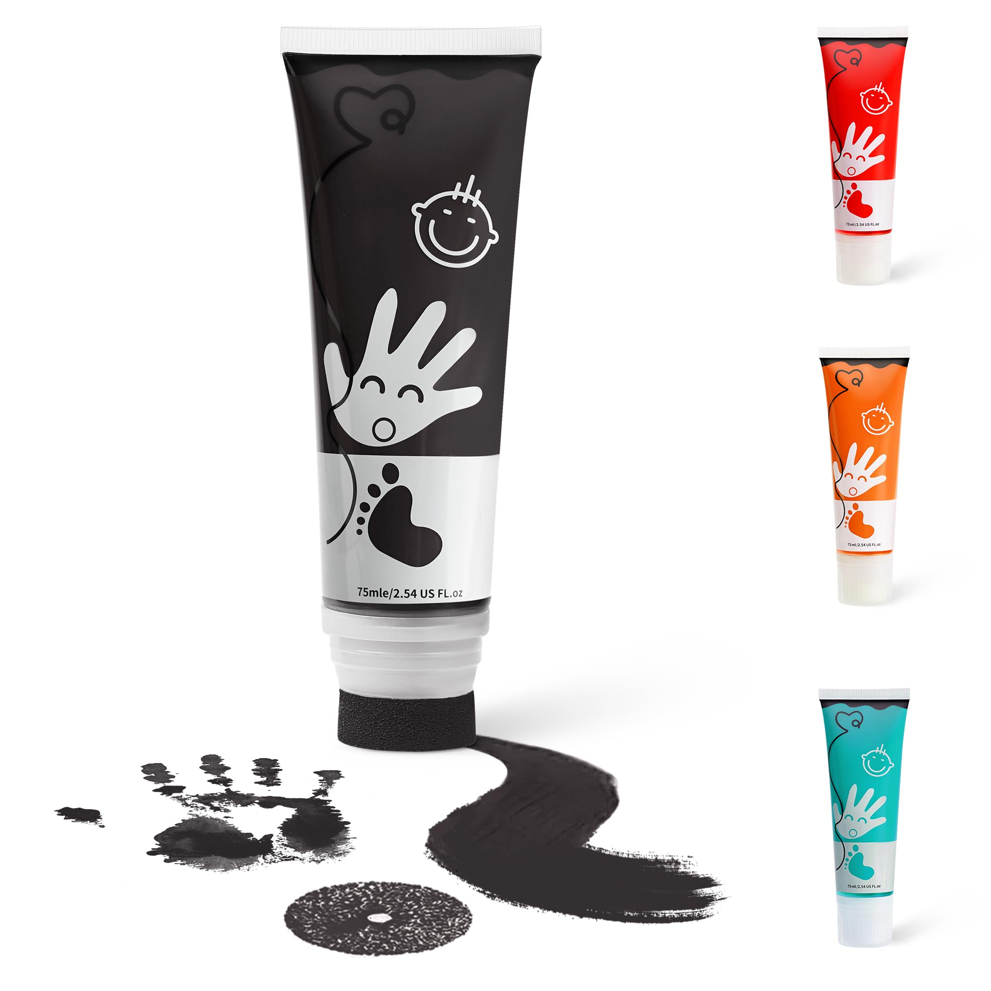 TOGOU2S Baby Hand and Footprint Kit Baby Safe Paint for Handprints Non Toxic &Acid-Free, with Sponge Attachment for Easy Colour Application Dog Paw Print Kit Easy to Wash Off 75ml/Tube (Black)