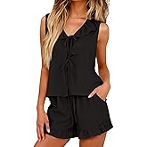 KFUBUO Womens Ruffle Pajamas Set 2 Piece Soft Pj V Neck Sleeveless Tops and Shorts Bride Pjs for Wedding Day Set
