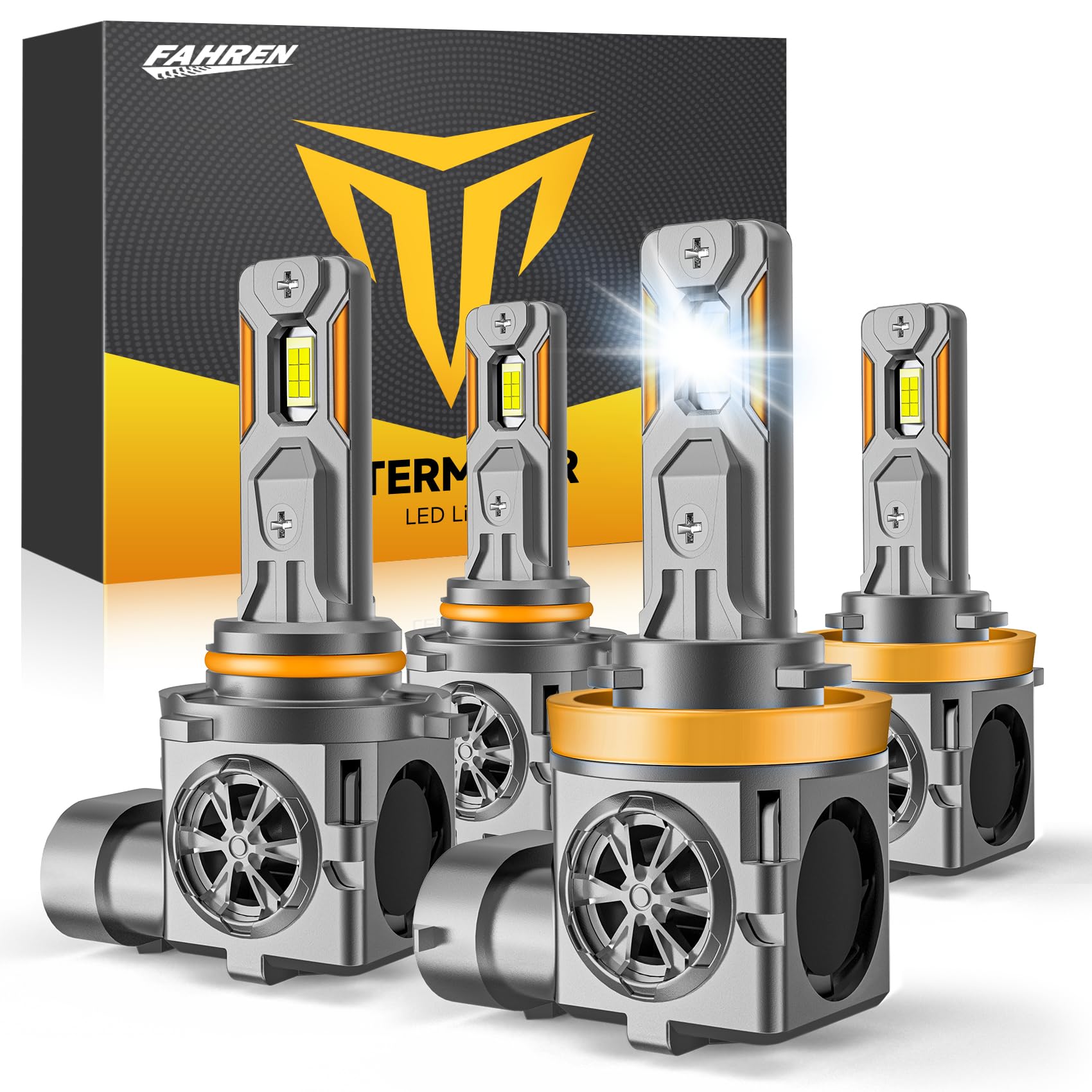 Termitor Upgraded H11 9005 Light Bulbs Combo, 120,000LM 1200% Super Bright H9 H8 Bulbs, 85,000Hrs Long Life, 1:1 Halogen Fit Plug-N-Play H9 H8 HB3 Lights Kit, 6500K White, Pack of 4 Image