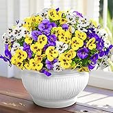 SupBri 12 Bundles Artificial Flowers for Outdoor, UV Resistant Fake Pansy Flowers, Silk Faux Fowers for Outdoor Planters Home Garden Office Patio Front Spring Decorations