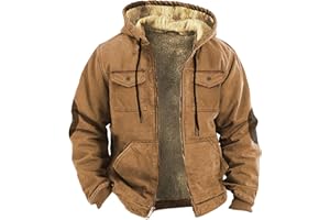 Winter Jackets for Men Sherpa Lined Varsity Hooded Jacket Washed Classic Casual Distressed Trucker Coats