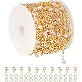 KYUNHOO 16.4 Feet KC Gold Plated Chains Bulk Star Chain Spool Pearl Bead Chain for Jewelry Making Brass Chain Roll with Jewelry Supplies