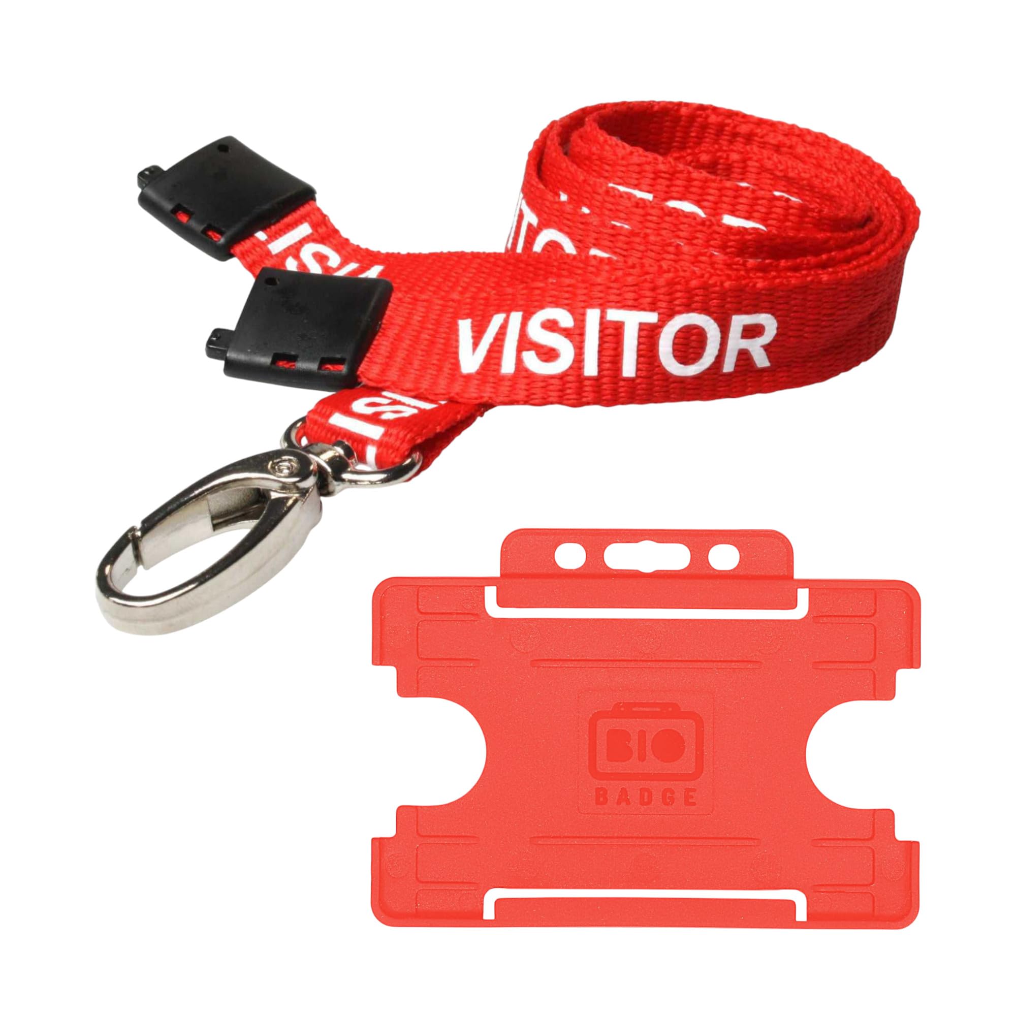 Customcard ltd Red Visitor Lanyard Metal Clip & Red ID Card Holder Pack of 10 Visitor Lanyards