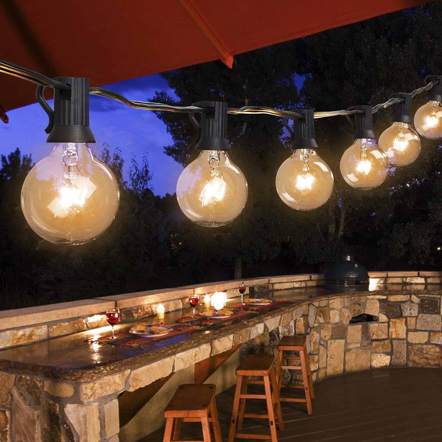AVANLO 2 Pack 30Ft G40 Globe String Lights with 60 Clear Bulbs & 8 Spare Bulbs, Outdoor Patio, Backyard Hanging Lights or Indoor Room Decor Lights, Weatherproof IP44, 1.8M Extension Line, UL Listed : Garden & Outdoor