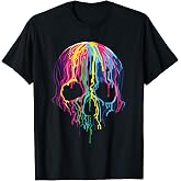 Colorful Melting Rainbow Skull Art Graphic Halloween Gift T-Shirt