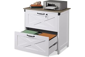DEVAISE 2 Drawer Farmhouse File Cabinet with Lock, Lateral Filing Cabinet for Letter/Legal/A4 Size, Wood Printer Stand for Home Office, White