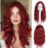 ANNISOUL Red Short Wavy Wigs for Women 18Inch Bob Wave Wig Middle Part Synthetic Lace Front Natural Hairline Hair for Daily Party Use