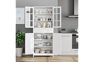 BOTLOG 71" Kitchen Pantry Storage Cabinet, Tall Pantry Cabinet with 6 Shelves, 2 Drawers, Storage Cabinet with 4 Doors, for Dining Room Kitchen, Laundry, White (1)