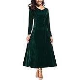 Urban CoCo Women's Elegant Long Sleeve Ruched Velvet Stretchy Long Dress