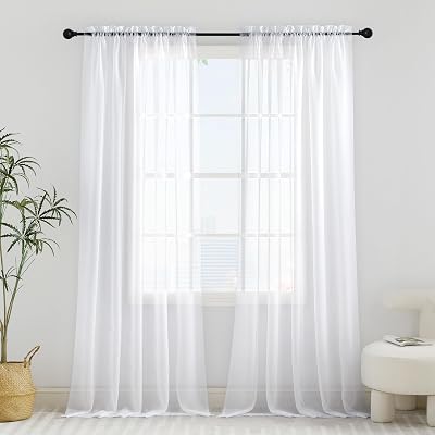 PONY DANCE White Voile Curtains 90 Drop 60x90 Inches Pair Slot Top Net