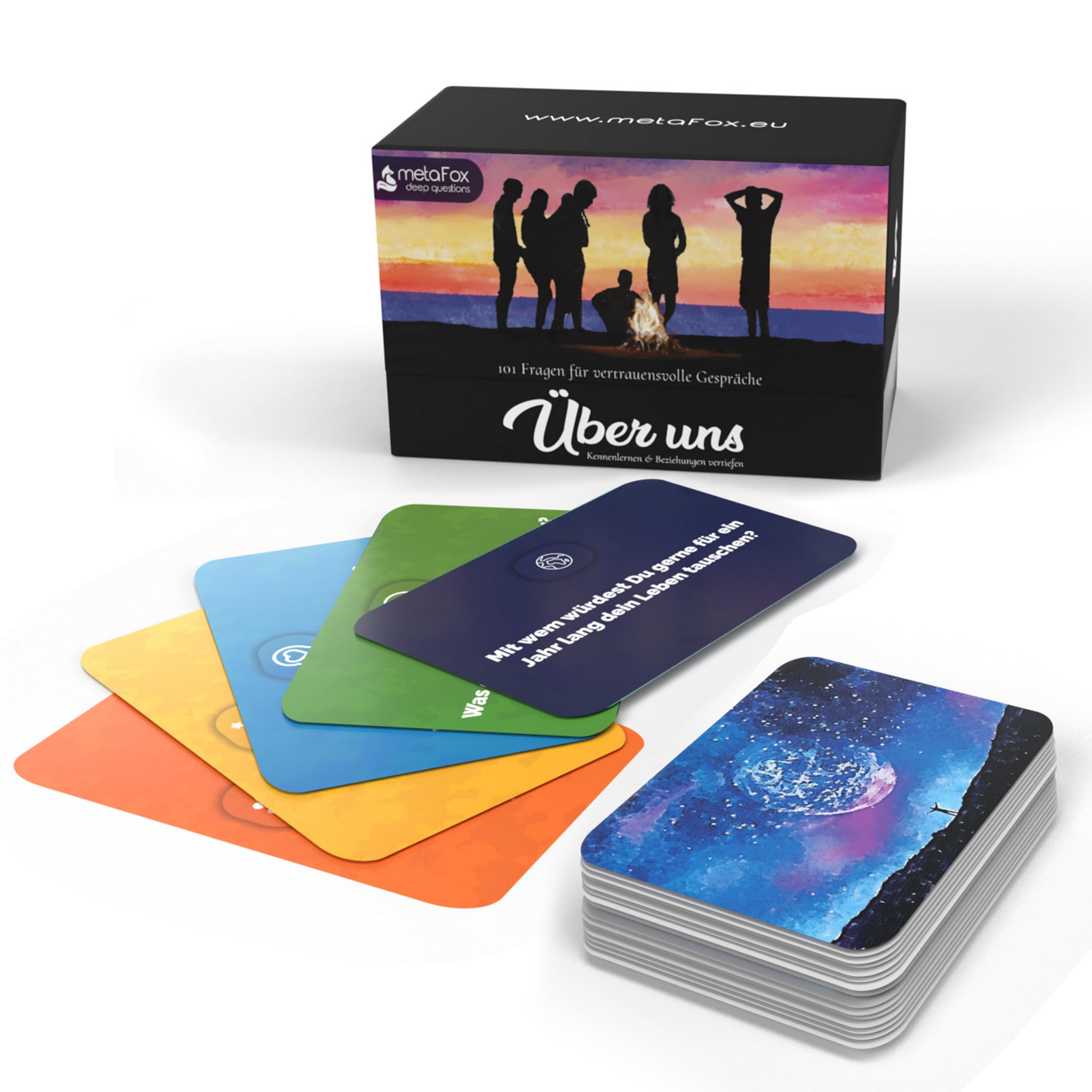 metaFox About Us Conversation Starter Cards - 101 Questions Game to Get to Know People (German) — image 1