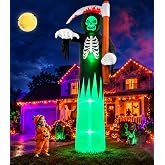 12‑FT Giant Halloween Inflatable Grim Reaper with Scythe for Yard Decor | Built‑in Green LED Lights, Halloween Party Blow Up Decorations, Weather‑Resistant, Fast Inflating, Scary Vibe for Lawn Garden
