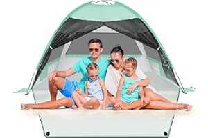 PLAYIEER Large Beach Tent,Anti-UV Sun Shade Shelter,Outdoor Sun Shelter Beach Canopy Tent Fits 3-4 Person,Portable Beach Shade Tent with Extended Floor & 3 Ventilating Mesh Windows