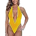 SHERRYLO Sheer One Piece Thong Swimsuit for Women Sexy Plunging See Thru Monokini High Cut Bodysuit Slutty Mesh Lingerie