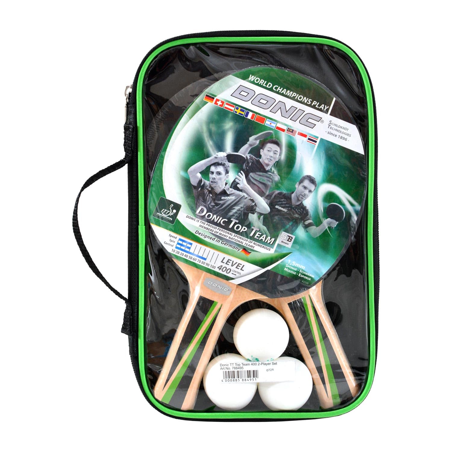Donic-Schildkröt Top Team 400 Table Tennis Set, 2 Bats, 3 Balls 1-Star Quality, in a Valuable Bag, Very Good Quality for Leisure, 788495