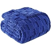 Exclusivo Mezcla Fleece Throw Blanket for Couch,Super Soft and Warm Lightweight Checkered Pattern Blankets for All Seasons, 50x60 Inches, Cobalt Blue