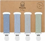 MoodyBaby Soft Organic Muslin Cotton Dummy Clips 4 Pack Blue Green view 2