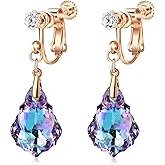 Austrian Crystal Baroque Drop Clip On Dangle Earrings for Women Non Pierced 14K Rose Gold Plated Hypoallergenic Jewelry