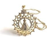 SIFRIMANIA Virgen de la Caridad del Cobre Necklace with Ball Chain, Cuban Devotional Round Gold Plated Medal Design, 17.5 Inch Chain