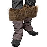 Medieval Viking Faux Fur Boot Cuffs,Brown Furry Boot Toppers Leg Warmers for Women Men Halloween Viking Leg Wraps Costume Cosplay