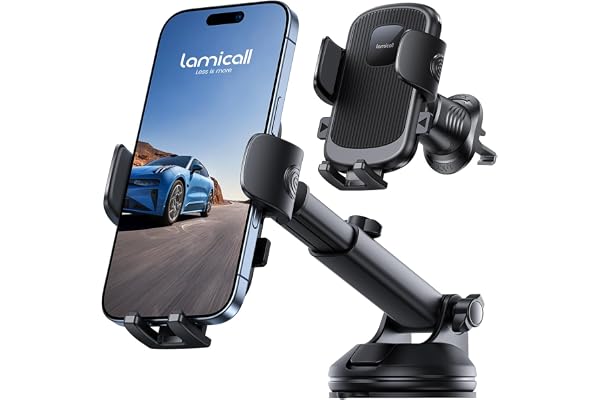Lamicall Car Phone Holder Mount - [3 in 1 Military Grade Suction Cup] 360° Rotation Phone Holders for Your Car, Cell Phone Ca