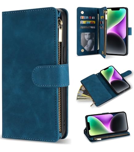 Amazon.com: ZZXX for iPhone 14 Wallet Case Zipper Pocket 6.1 inch