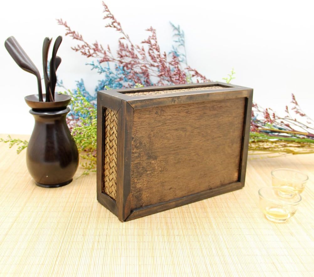 STOBOK Wooden Facial Tissue Box Cover - Rectangular Napkin Holder, Vintage Paper Container for Car Office Hotel Home - Image 5