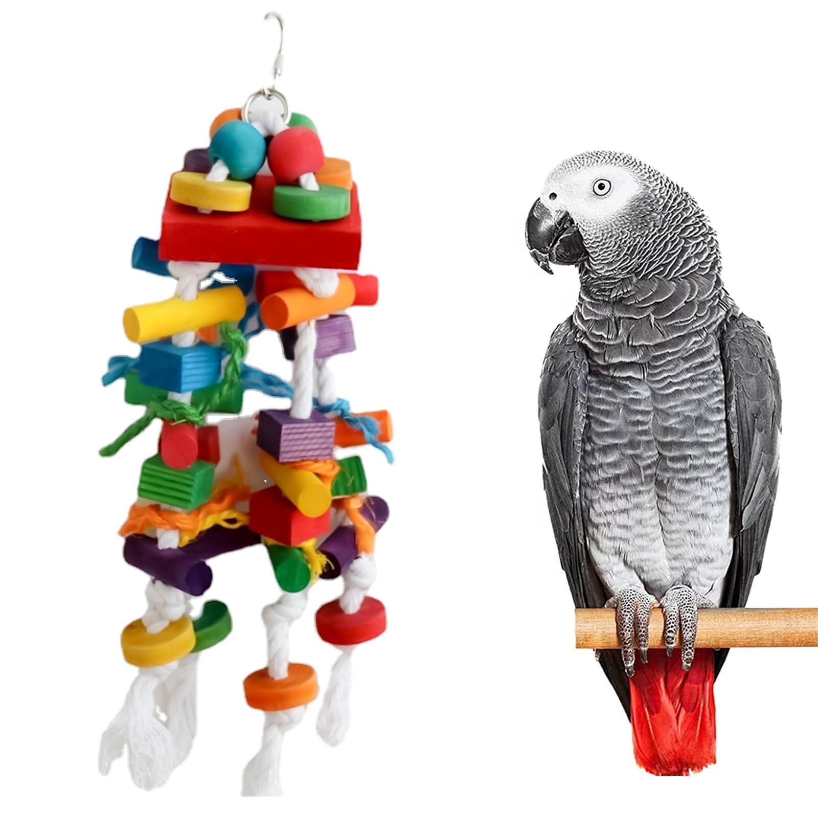 YOYIAG Wooden Hanging Parrot Toys: Medium Chewing Toys, Multicolored Blocks Tearing Toys for Parakeets, Cockatiels, Lovebirds, Budgies, 9 x 35 cm/ 3.5 x 13.78 Inches