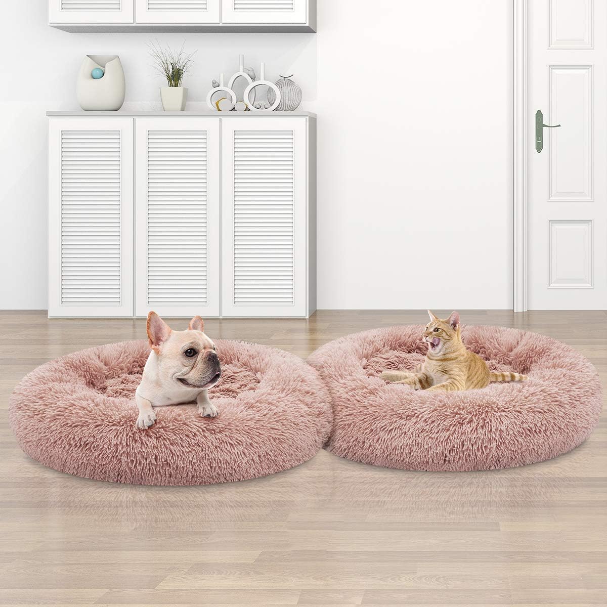 MIXJOY Orthopedic Dog Bed Comfortable Donut Cuddler Round Dog Bed Ultra Soft Washable Dog and Cat Cushion Bed (23''x 23'') (Pink) : Pet Supplies