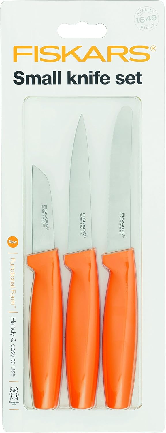 Fiskars 3 Piece Small Knife Set 3, Quality steel/plastic, Orange