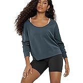 ODODOS Women's Modal Soft-Breezy Wide Scoop Neck Pullover Oversized Long Sleeve Sweatshirts