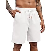COOFANDY Mens Linen Shorts Casual Drawstring Elastic Waist Lightweight Summer Vacation Beach Shorts