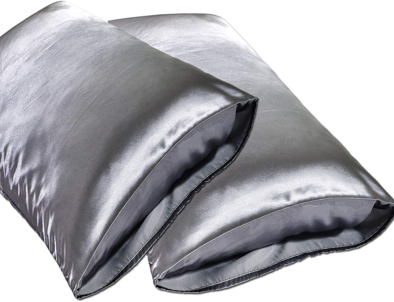 JINHONGRUI Silk Satin Pillowcase for Hair and Skin, Facial Beauty Hypoallergenic, No Zipper Pillowcase Covers, Standard, Queen, King Size Pillowcase Set of 2 (Standard(20x26), Gray-2 Pack)