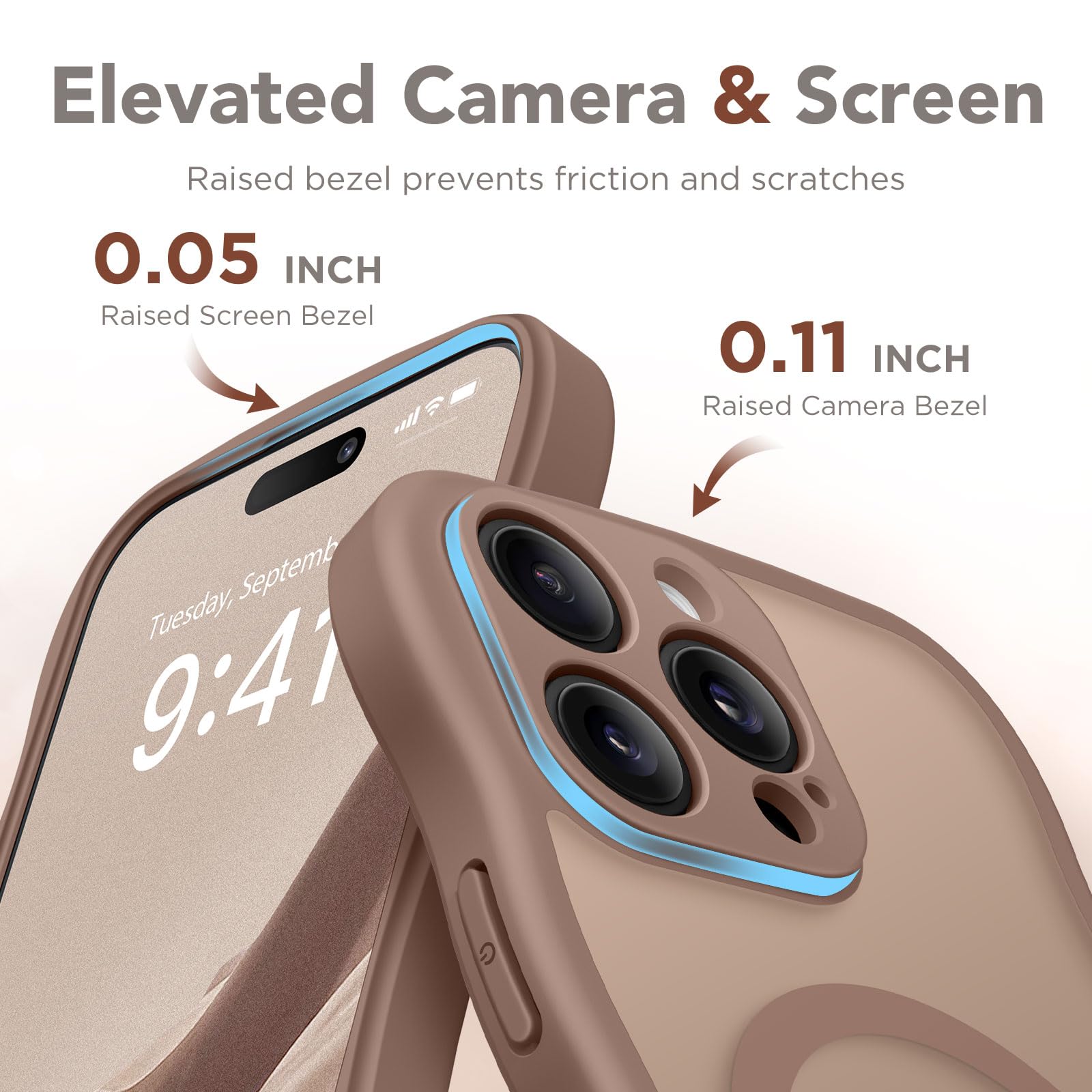 CAPRARO for iPhone 16 Pro Max Case for Women Girls, Upgraded [Full Camera Protection] [Compatible with MagSafe] Cute Wave Translucent Matte Phone Case for iPhone 16 Pro Max, Brown