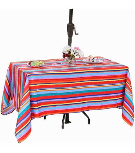 Qilmy Outdoor-Tischdecke Rund – 152,4 Cm, Wasserdicht, Mit Regenschirmloch, Mexikanische Talavera-Optik