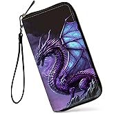 GFRGTFHYT Womens Wallet, Large Capacity RFID Blocking PU Leather Wristlet Wallets for Women Ladies Men Credit Card Holder Zipper Wallet Phone Holder Clutch Travel Purse, Purple Dragon