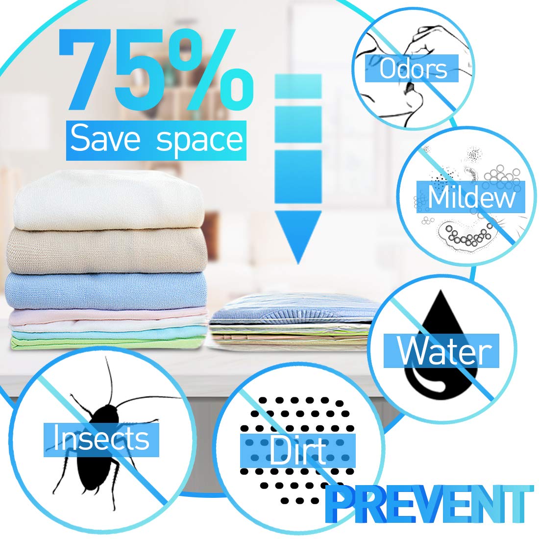 WOSTOO Travel Space Saver Bags 12 Pack - 4*Small + 4*Medium + 4*Large - Hand Roll Up Reusable Vacuum Storage Bags for Clothing, Organizing, Luggage, and Suitcase (No Vacuum or Pump Needed)