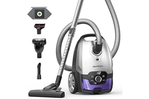 ASPIRON Canister Vacuum,1700W/45KPA Bagged Vacuum Cleaner,5L Large Capacity,Auto Cord Rewind,HEPA Filter,Low Noise,7.5M Cleaning Radius,Variable Power Control,Easy to Push,Hard Floor,Pet,Carpet,Upholstery,Car