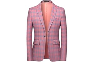 Iynnijoy Men's Plaid Blazer Casual Sports Coat Slim Fit Plaid Suit Jackets for Party Wedding
