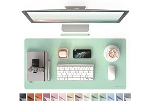 RENMTURE PU Mouse Pad, Faux Leather Large Desk Pad, Home Work Office Accessories, Non-Slip Desk Mat, Waterproof Gaming Pad Desk Blotter (32"x16", Mint Green)