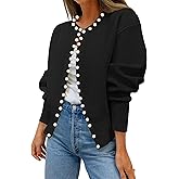 Kedera Womens Casual Pearl Cardigan 2025 Spring Elegant Embellished Long Sleeve Oversized Knit Sweater