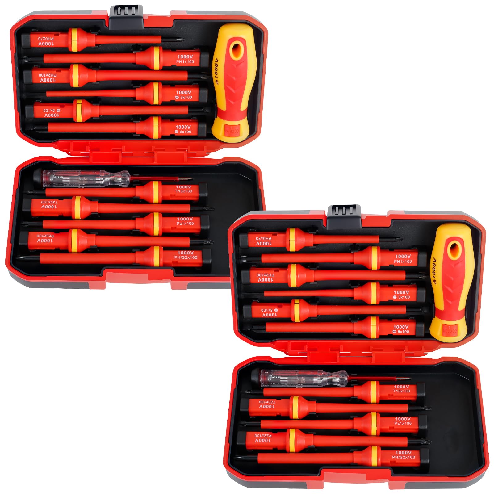 Photo 1 of 26Pcs Insulated Screwdriver Set Plastic Tool Replaceable Handle Electrician Set Button Switch for Blade Removal Anti Electric Shock Insulated Screwdriver for Car