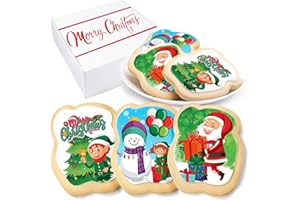 OMCOOKIE Christmas Cookies Decorated Gift Basket Large 6 PACK | INDIVIDUALLY WRAPPED Sugar Cookie Jumbo with Icing Party Favors Iced cute | Nut-Free