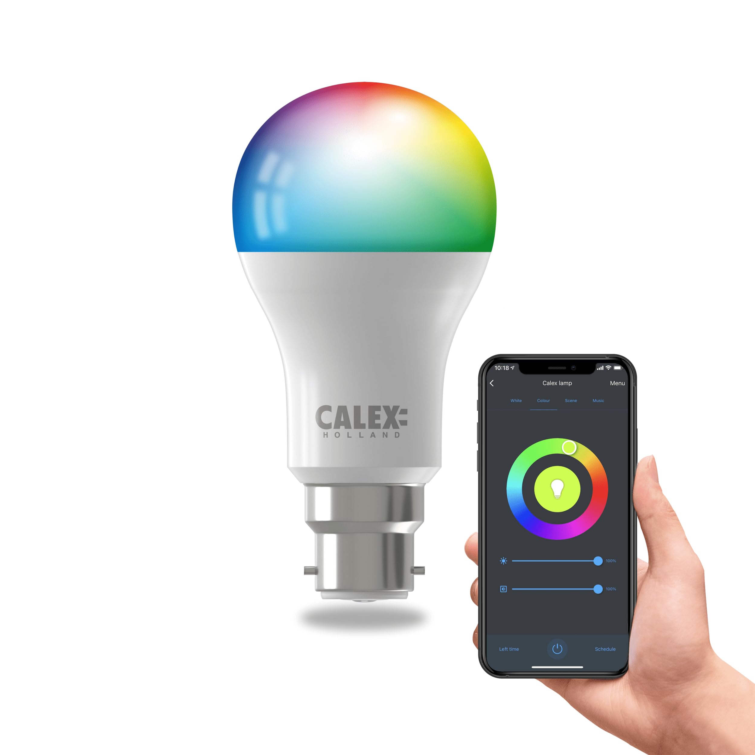 CALEX - Smart Bulb Bayonet B22, WiFi LED A60 Bulb, RGB, App and Works with Amazon Alexa and Google Home, 9.4W