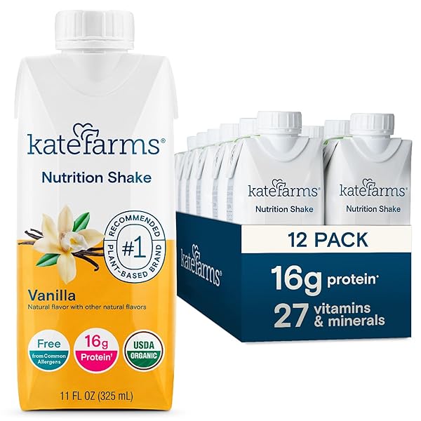 KATE FARMS ORGANIC NUTRITION SHAKE, STRAWBERRY, 16G PROTEIN, 27 VITAMINS AND MINERALS, MEAL REPLACEMENT, 11 OZ (12 PACK)