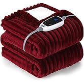 Sealy Heated Blanket Electric Throw, 50"x60" Heating Blanket Throw, 6 Heat Levels & 2-10 Hours Auto-Off Over-Heat Protection, Ribbed Flannel to Sherpa, Machine Washable, Red